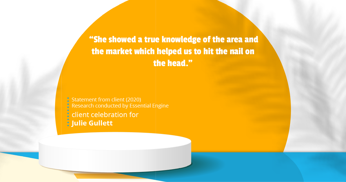 Testimonial for real estate agent Julie Gullett with RE/MAX of Boulder in Boulder, CO: "She showed a true knowledge of the area and the market which helped us to hit the nail on the head."