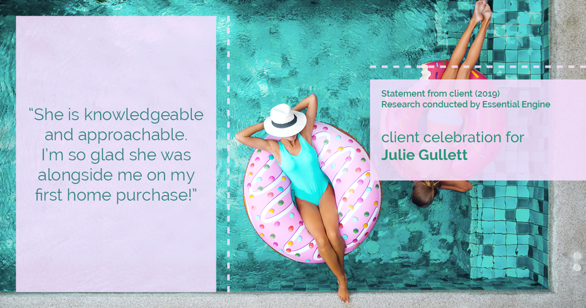 Testimonial for real estate agent Julie Gullett with RE/MAX of Boulder in Boulder, CO: "She is knowledgeable and approachable. I'm so glad she was alongside me on my first home purchase!"