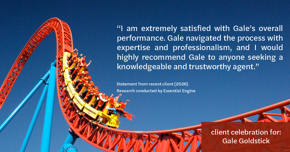 Testimonial for real estate agent Gale Goldstick with Coldwell Banker Realty in Chicago, IL: "I am extremely satisfied with Gale's overall performance. Gale navigated the process with expertise and professionalism, and I would highly recommend Gale to anyone seeking a knowledgeable and trustworthy agent."