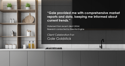 Testimonial for real estate agent Gale Goldstick with Coldwell Banker Realty in Chicago, IL: "Gale provided me with comprehensive market reports and data, keeping me informed about current trends."