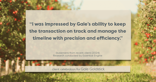 Testimonial for real estate agent Gale Goldstick with Coldwell Banker Realty in Chicago, IL: "I was impressed by Gale's ability to keep the transaction on track and manage the timeline with precision and efficiency."