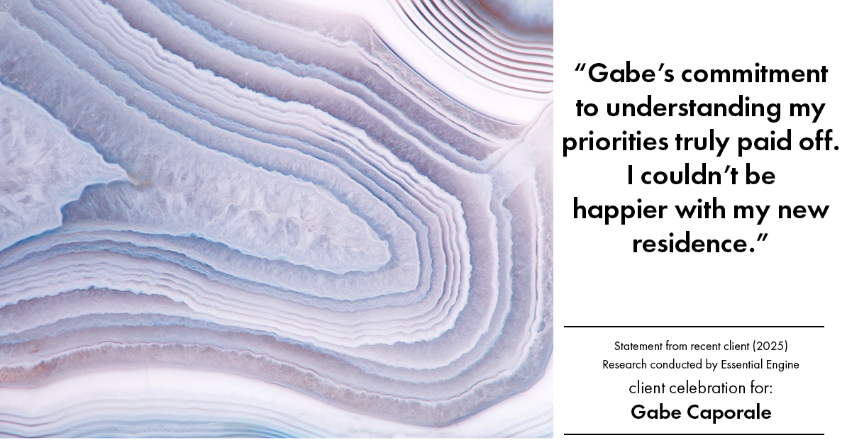 Testimonial for real estate agent Gabe Caporale with Caporale Realty Group in Elmwood Park, IL: "Gabe's commitment to understanding my priorities truly paid off. I couldn't be happier with my new residence."