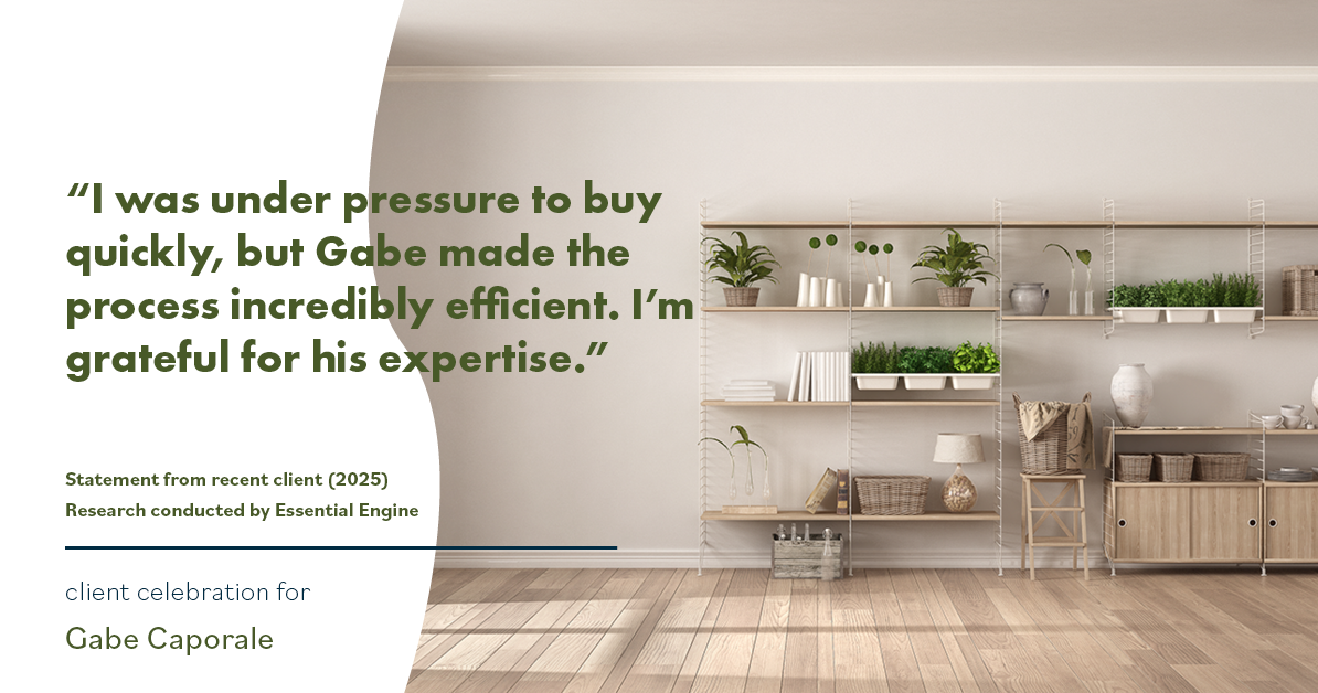 Testimonial for real estate agent Gabe Caporale with Caporale Realty Group in Elmwood Park, IL: "I was under pressure to buy quickly, but Gabe made the process incredibly efficient. I'm grateful for his expertise."