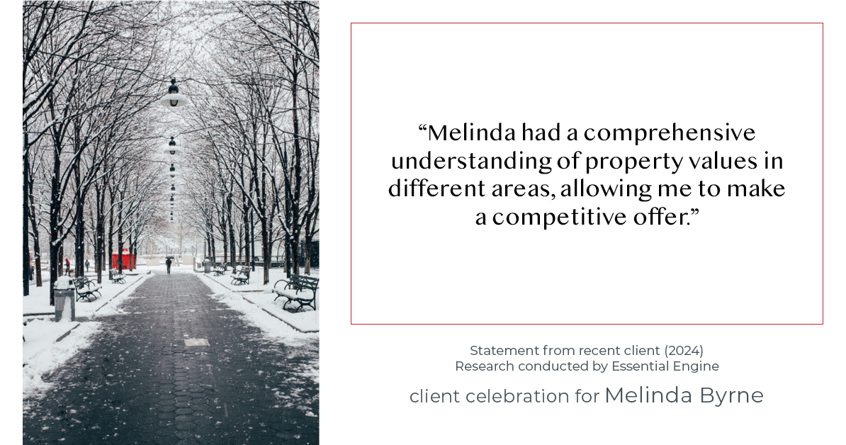 Testimonial for real estate agent Melinda Byrne with Key Realty in Concord, CA: "Melinda had a comprehensive understanding of property values in different areas, allowing me to make a competitive offer."