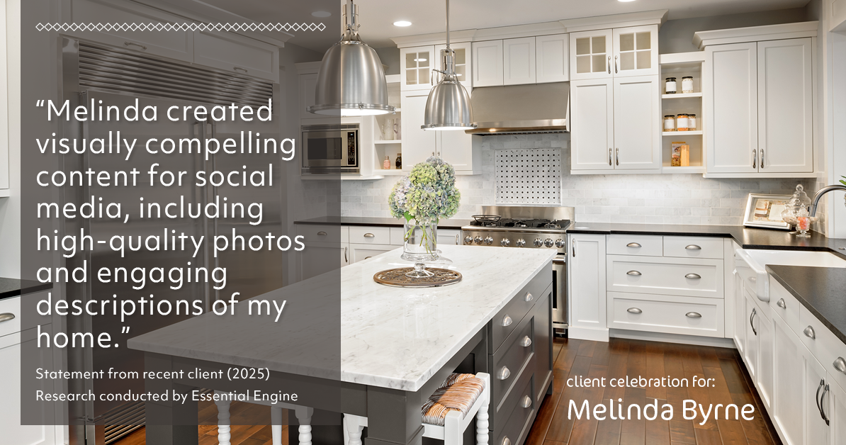 Testimonial for real estate agent Melinda Byrne with Key Realty in Concord, CA: "Melinda created visually compelling content for social media, including high-quality photos and engaging descriptions of my home."
