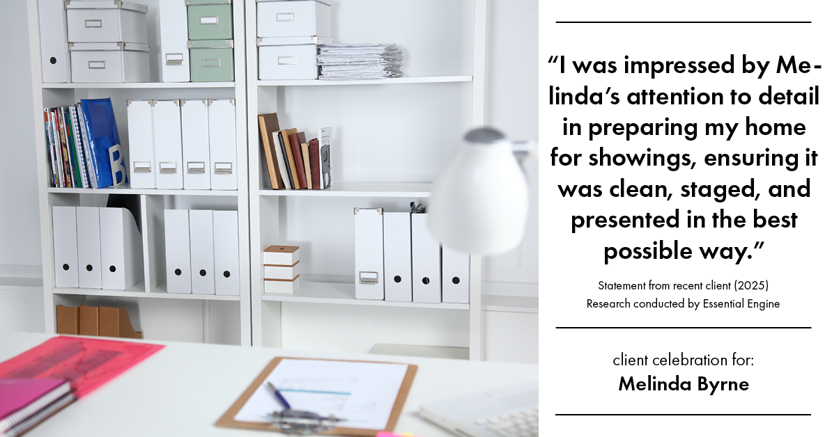 Testimonial for real estate agent Melinda Byrne with Key Realty in Concord, CA: "I was impressed by Melinda's attention to detail in preparing my home for showings, ensuring it was clean, staged, and presented in the best possible way."