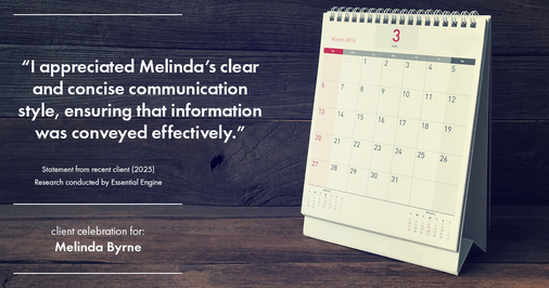 Testimonial for real estate agent Melinda Byrne with Key Realty in Concord, CA: "I appreciated Melinda's clear and concise communication style, ensuring that information was conveyed effectively."