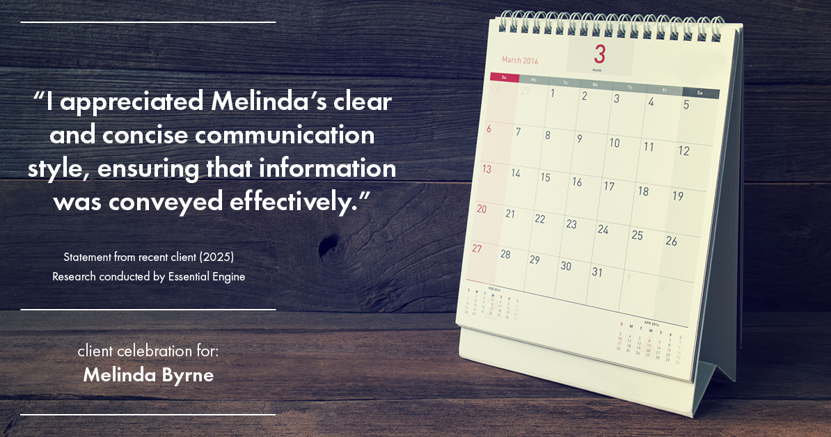 Testimonial for real estate agent Melinda Byrne with Key Realty in Concord, CA: "I appreciated Melinda's clear and concise communication style, ensuring that information was conveyed effectively."