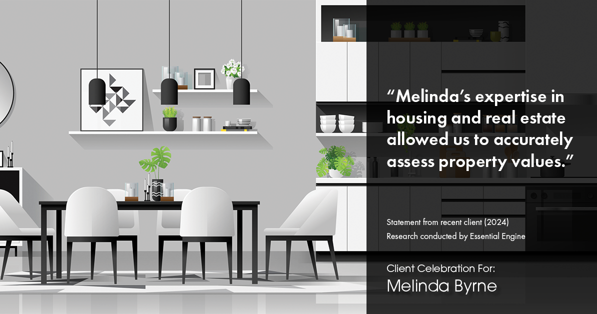 Testimonial for real estate agent Melinda Byrne with Key Realty in Concord, CA: "Melinda's expertise in housing and real estate allowed us to accurately assess property values."