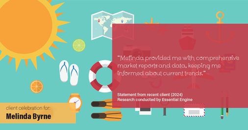 Testimonial for real estate agent Melinda Byrne with Key Realty in Concord, CA: "Melinda provided me with comprehensive market reports and data, keeping me informed about current trends."