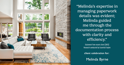 Testimonial for real estate agent Melinda Byrne with Key Realty in Concord, CA: "Melinda's expertise in managing paperwork details was evident; Melinda guided me through the documentation process with clarity and efficiency."