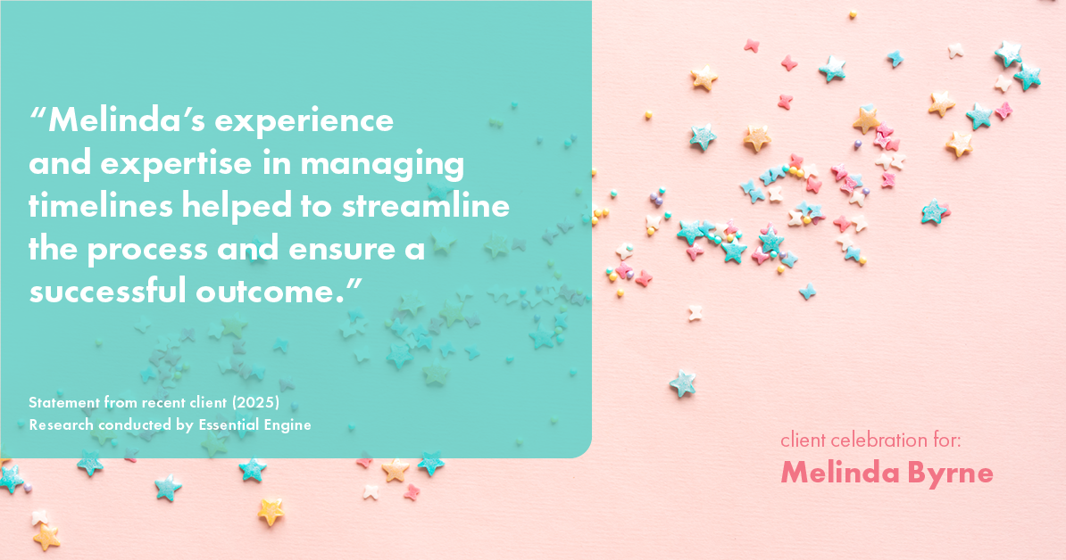 Testimonial for real estate agent Melinda Byrne with Key Realty in Concord, CA: "Melinda's experience and expertise in managing timelines helped to streamline the process and ensure a successful outcome."
