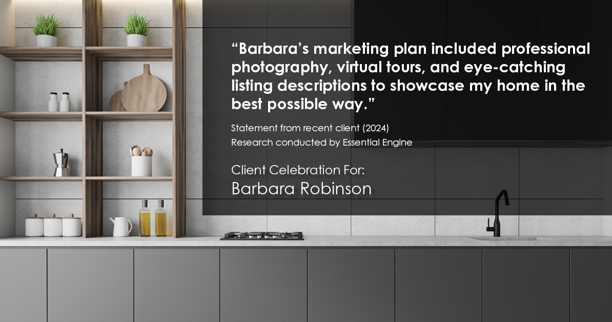 Testimonial for real estate agent Barbara Robinson with Red Apple Realty, Inc. in Hudson, NY: "Barbara's marketing plan included professional photography, virtual tours, and eye-catching listing descriptions to showcase my home in the best possible way."