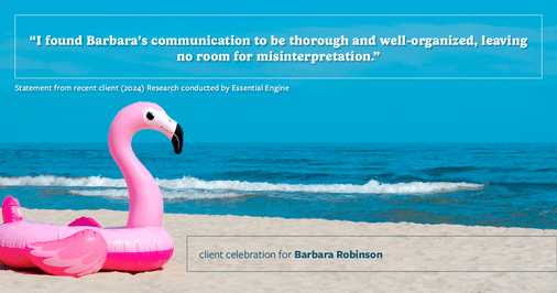 Testimonial for real estate agent Barbara Robinson with Red Apple Realty, Inc. in Hudson, NY: "I found Barbara's communication to be thorough and well-organized, leaving no room for misinterpretation."