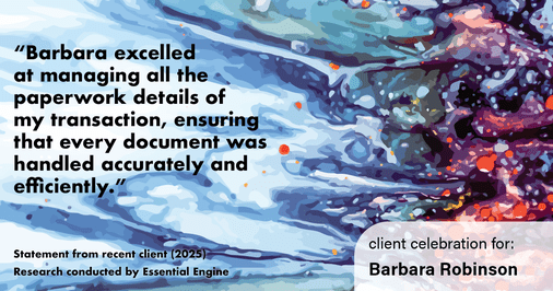 Testimonial for real estate agent Barbara Robinson with Red Apple Realty, Inc. in Hudson, NY: "Barbara excelled at managing all the paperwork details of my transaction, ensuring that every document was handled accurately and efficiently."