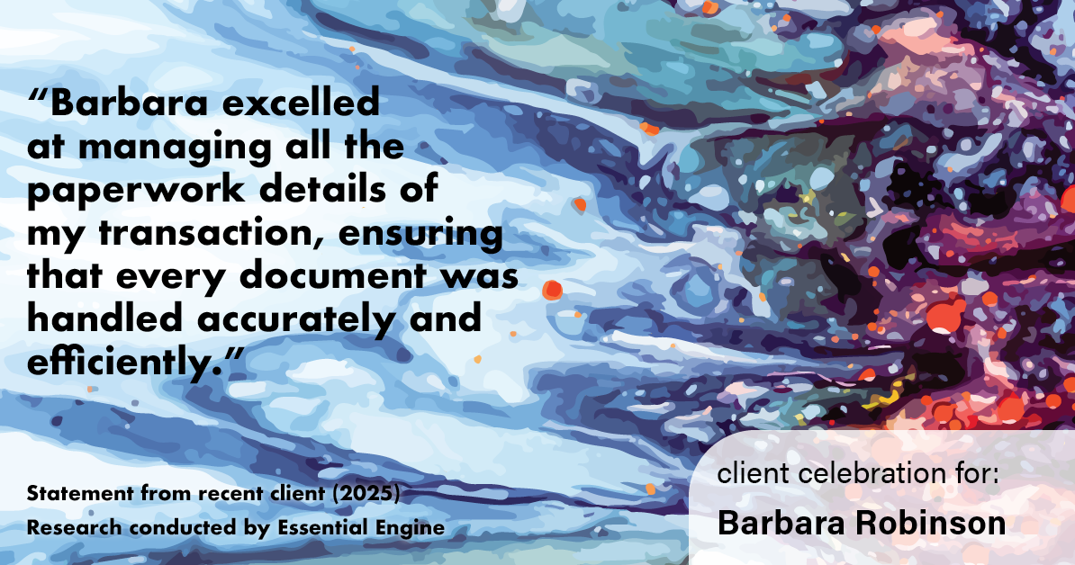 Testimonial for real estate agent Barbara Robinson with Red Apple Realty, Inc. in Hudson, NY: "Barbara excelled at managing all the paperwork details of my transaction, ensuring that every document was handled accurately and efficiently."