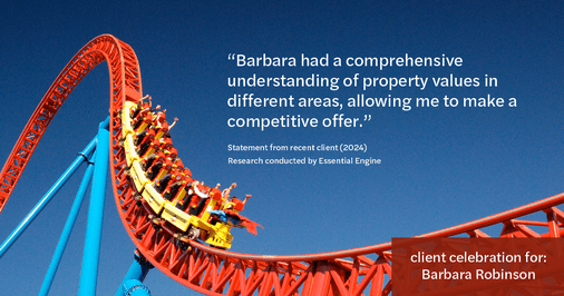 Testimonial for real estate agent Barbara Robinson with Red Apple Realty, Inc. in Hudson, NY: "Barbara had a comprehensive understanding of property values in different areas, allowing me to make a competitive offer."