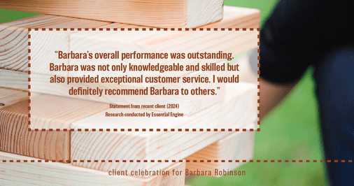 Testimonial for real estate agent Barbara Robinson with Red Apple Realty, Inc. in Hudson, NY: "Barbara's overall performance was outstanding. Barbara was not only knowledgeable and skilled but also provided exceptional customer service. I would definitely recommend Barbara to others."