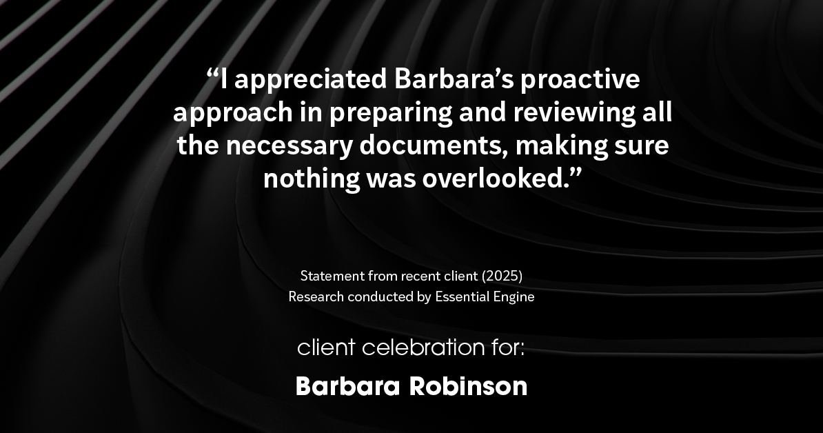 Testimonial for real estate agent Barbara Robinson with Red Apple Realty, Inc. in Hudson, NY: "I appreciated Barbara's proactive approach in preparing and reviewing all the necessary documents, making sure nothing was overlooked."