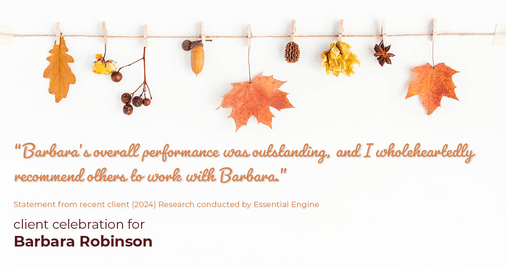 Testimonial for real estate agent Barbara Robinson with Red Apple Realty, Inc. in Hudson, NY: "Barbara's overall performance was outstanding, and I wholeheartedly recommend others to work with Barbara."