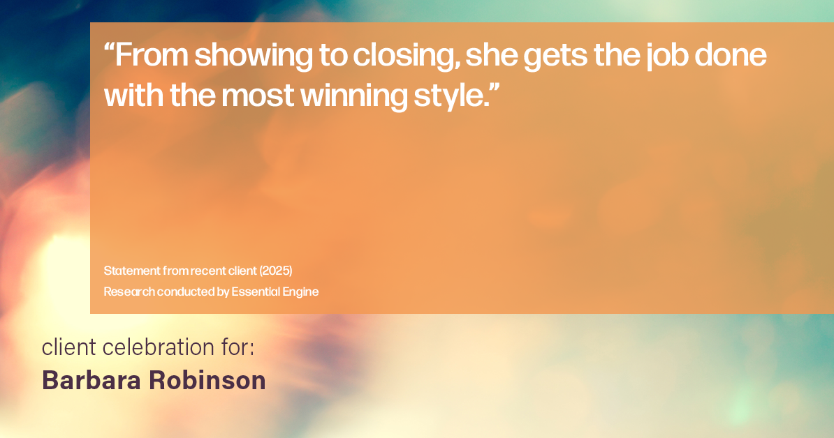 Testimonial for real estate agent Barbara Robinson with Red Apple Realty, Inc. in Hudson, NY: “From showing to closing, she gets the job done with the most winning style.”