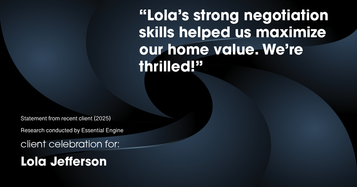 Testimonial for real estate agent Lola Jefferson with RE/MAX Enterprises in Naperville, IL: Lola's strong negotiation skills helped us maximize our home value. We're thrilled!
