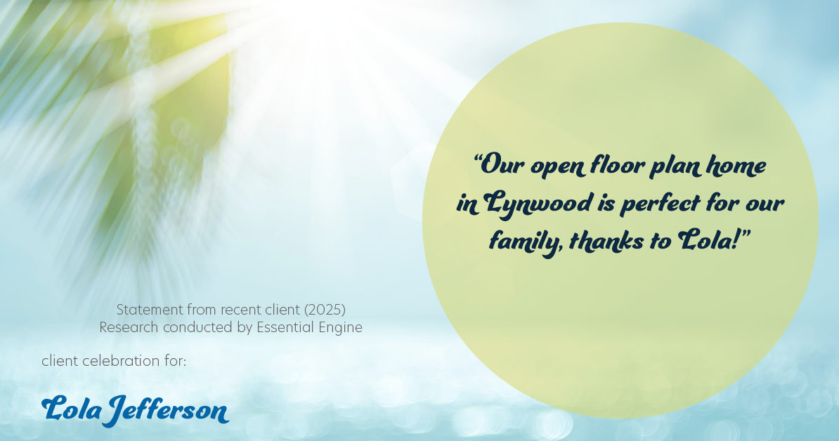 Testimonial for real estate agent Lola Jefferson with RE/MAX Enterprises in Naperville, IL: "Our open floor plan home in Lynwood is perfect for our family, thanks to Lola!"