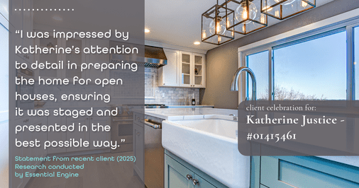 Testimonial for real estate agent Katherine Justice with EXP Realty of Northern California in Fresno, CA: "I was impressed by Katherine's attention to detail in preparing the home for open houses, ensuring it was staged and presented in the best possible way."