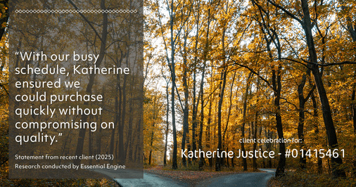 Testimonial for real estate agent Katherine Justice with EXP Realty of Northern California in Fresno, CA: "With our busy schedule, Katherine ensured we could purchase quickly without compromising on quality."