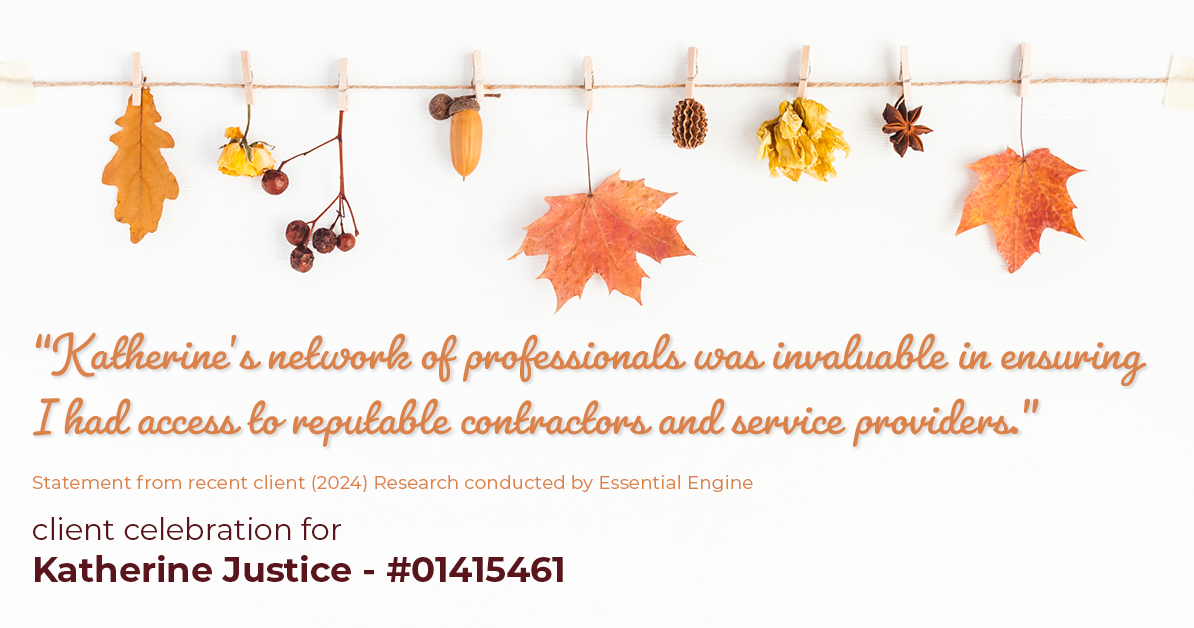 Testimonial for real estate agent Katherine Justice with EXP Realty of Northern California in Fresno, CA: "Katherine's network of professionals was invaluable in ensuring I had access to reputable contractors and service providers."