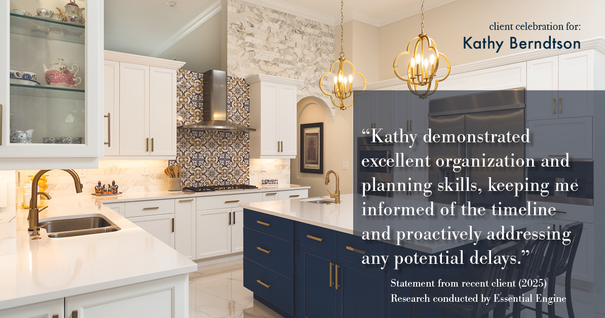 Testimonial for real estate agent Kathy Berndtson in Silverdale, WA: "Kathy demonstrated excellent organization and planning skills, keeping me informed of the timeline and proactively addressing any potential delays."
