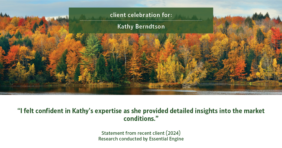 Testimonial for real estate agent Kathy Berndtson in Silverdale, WA: "I felt confident in Kathy's expertise as she provided detailed insights into the market conditions."