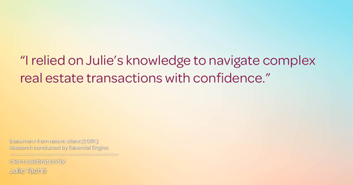 Testimonial for real estate agent Julie Taché with Homes With Cachet in Charlotte, NC: "I relied on Julie's knowledge to navigate complex real estate transactions with confidence."