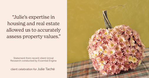 Testimonial for real estate agent Julie Taché with Homes With Cachet in Charlotte, NC: "Julie's expertise in housing and real estate allowed us to accurately assess property values."