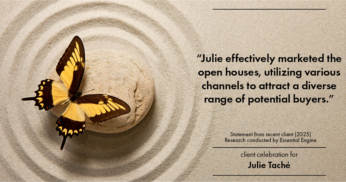 Testimonial for real estate agent Julie Tache with Homes With Cachet in Charlotte, NC: "Julie effectively marketed the open houses, utilizing various channels to attract a diverse range of potential buyers."