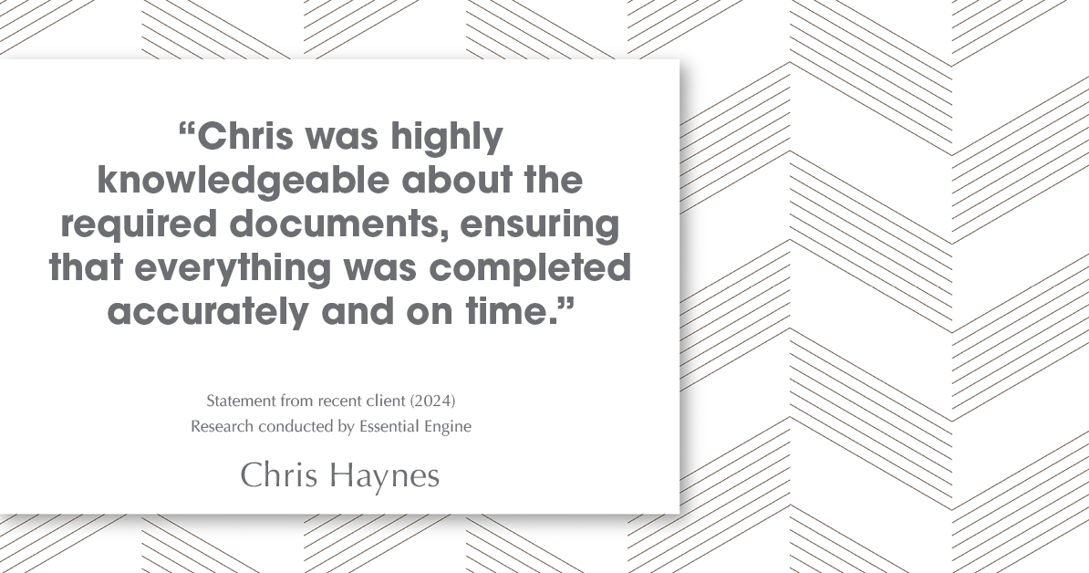 Testimonial for real estate agent Chris Haynes with Windermere Real Estate/Shoreline in Shoreline, WA: "Chris was highly knowledgeable about the required documents, ensuring that everything was completed accurately and on time."