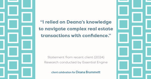 Testimonial for real estate agent Deana Brummett with Coldwell Banker Realty in Charlotte, NC: "I relied on Deana's knowledge to navigate complex real estate transactions with confidence."