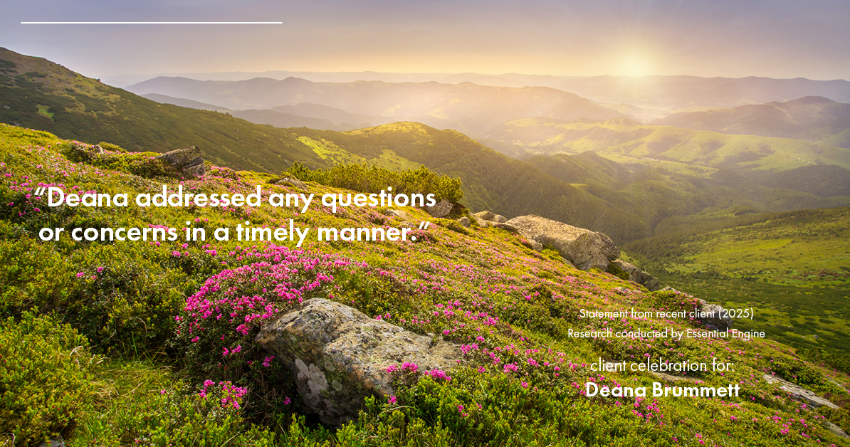 Testimonial for real estate agent Deana Brummett with Coldwell Banker Realty in Charlotte, NC: "Deana addressed any questions or concerns in a timely manner."