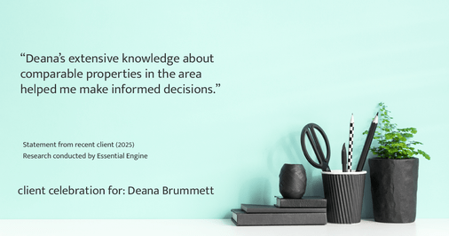 Testimonial for real estate agent Deana Brummett with Coldwell Banker Realty in Charlotte, NC: "Deana's extensive knowledge about comparable properties in the area helped me make informed decisions."