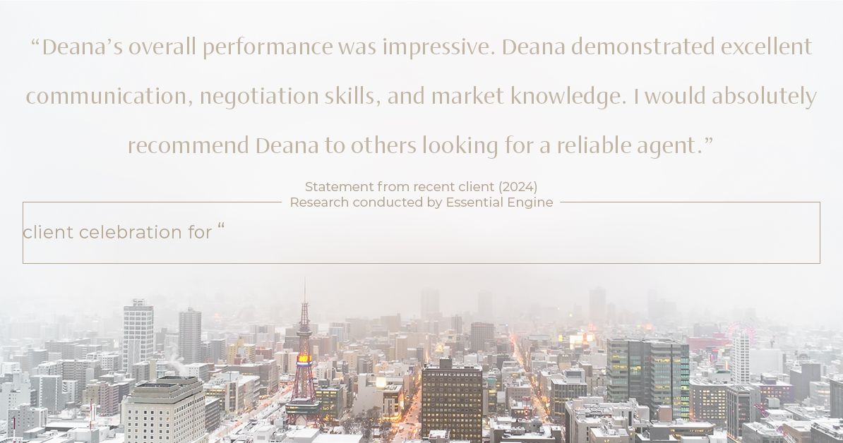 Testimonial for real estate agent Deana Brummett with Coldwell Banker Realty in Charlotte, NC: "Deana's overall performance was impressive. Deana demonstrated excellent communication, negotiation skills, and market knowledge. I would absolutely recommend Deana to others looking for a reliable agent."