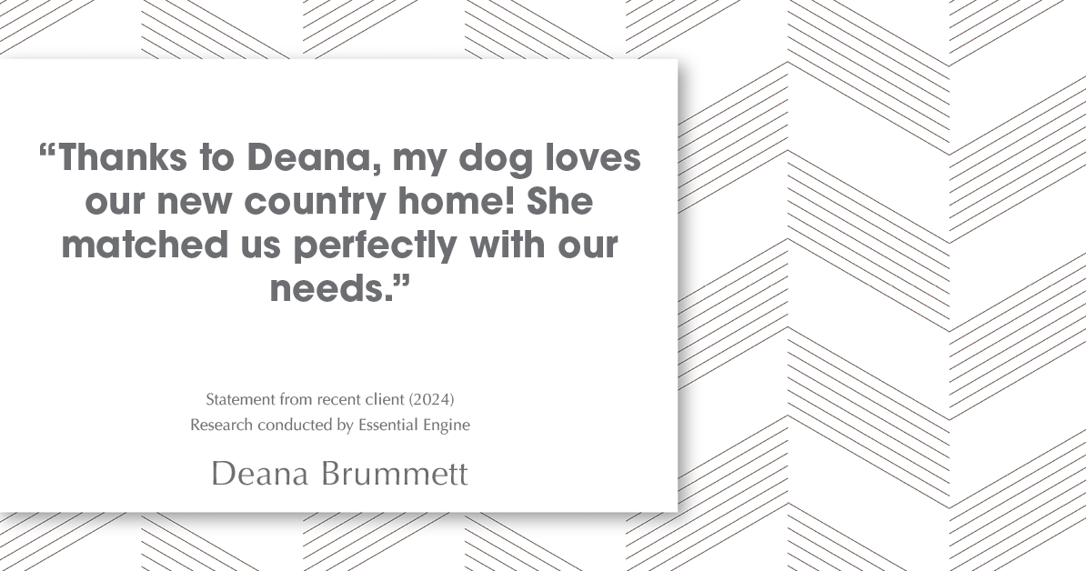 Testimonial for real estate agent Deana Brummett with Coldwell Banker Realty in Charlotte, NC: "Thanks to Deana, my dog loves our new country home! She matched us perfectly with our needs."