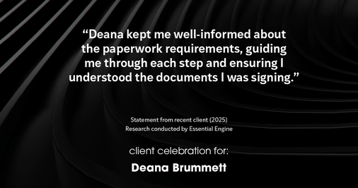 Testimonial for real estate agent Deana Brummett with Coldwell Banker Realty in Charlotte, NC: "Deana kept me well-informed about the paperwork requirements, guiding me through each step and ensuring I understood the documents I was signing."