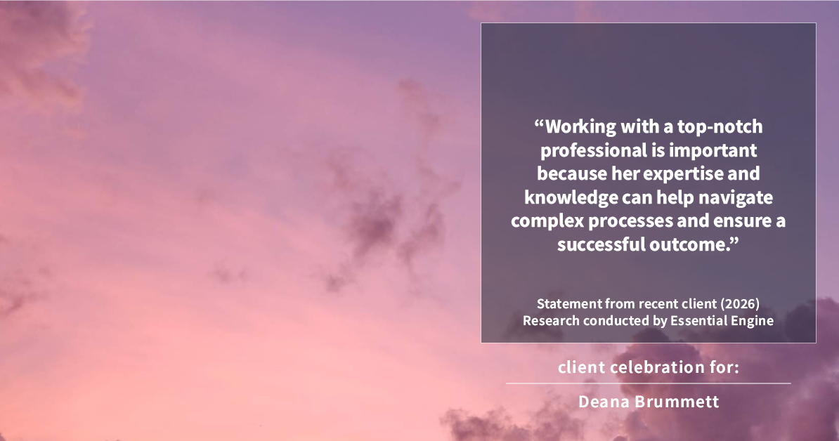 Testimonial for real estate agent Deana Brummett with Coldwell Banker Realty in Charlotte, NC: "Working with a top-notch professional is important because her expertise and knowledge can help navigate complex processes and ensure a successful outcome."