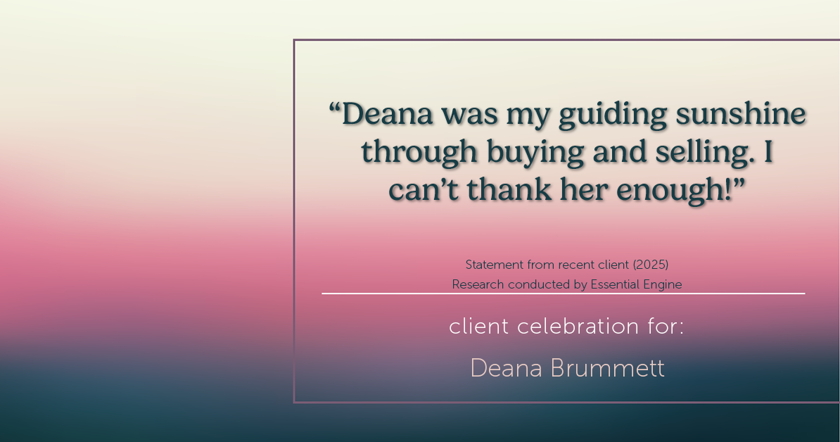 Testimonial for real estate agent Deana Brummett with Coldwell Banker Realty in Charlotte, NC: "Deana was my guiding sunshine through buying and selling. I can't thank her enough!"