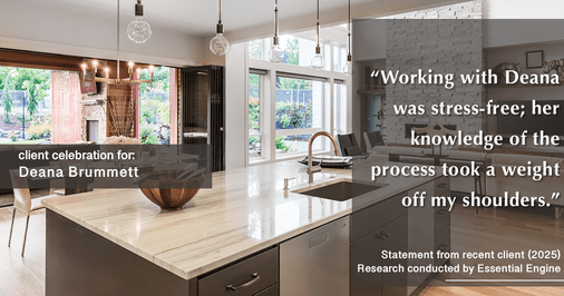 Testimonial for real estate agent Deana Brummett with Coldwell Banker Realty in Charlotte, NC: "Working with Deana was stress-free; her knowledge of the process took a weight off my shoulders."