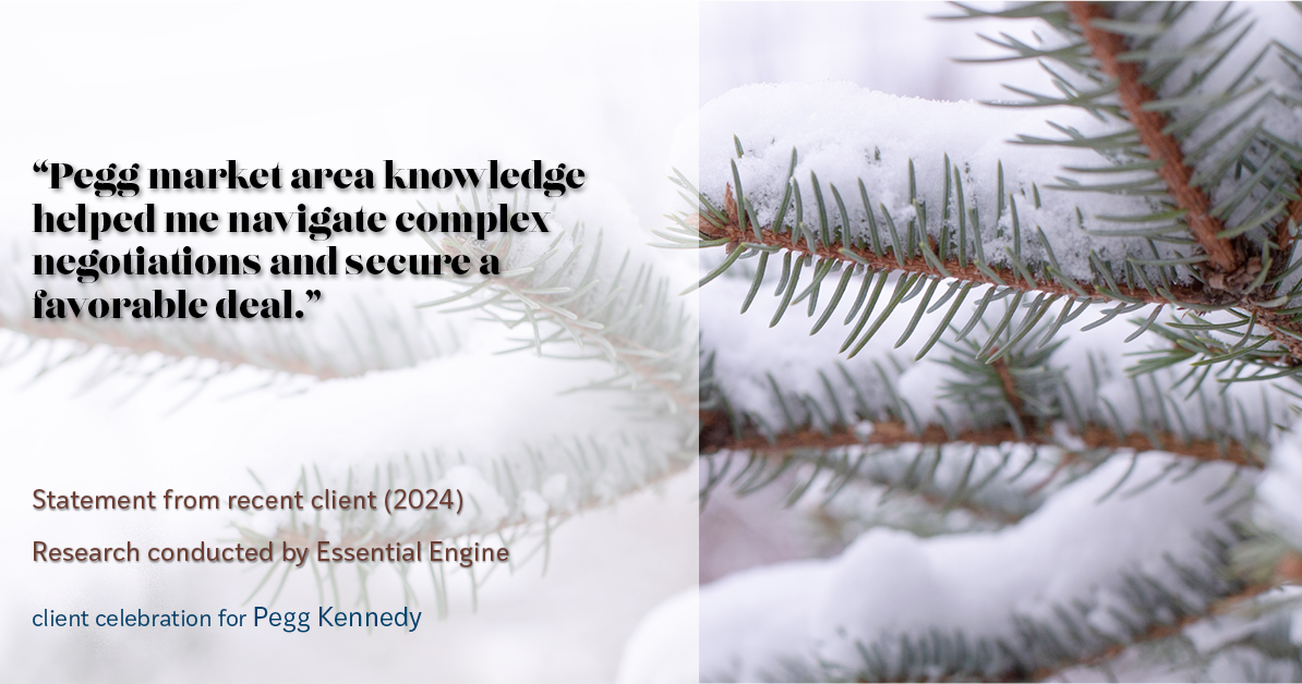 Testimonial for real estate agent Pegg Kennedy in Indianapolis, IN: "Pegg market area knowledge helped me navigate complex negotiations and secure a favorable deal."