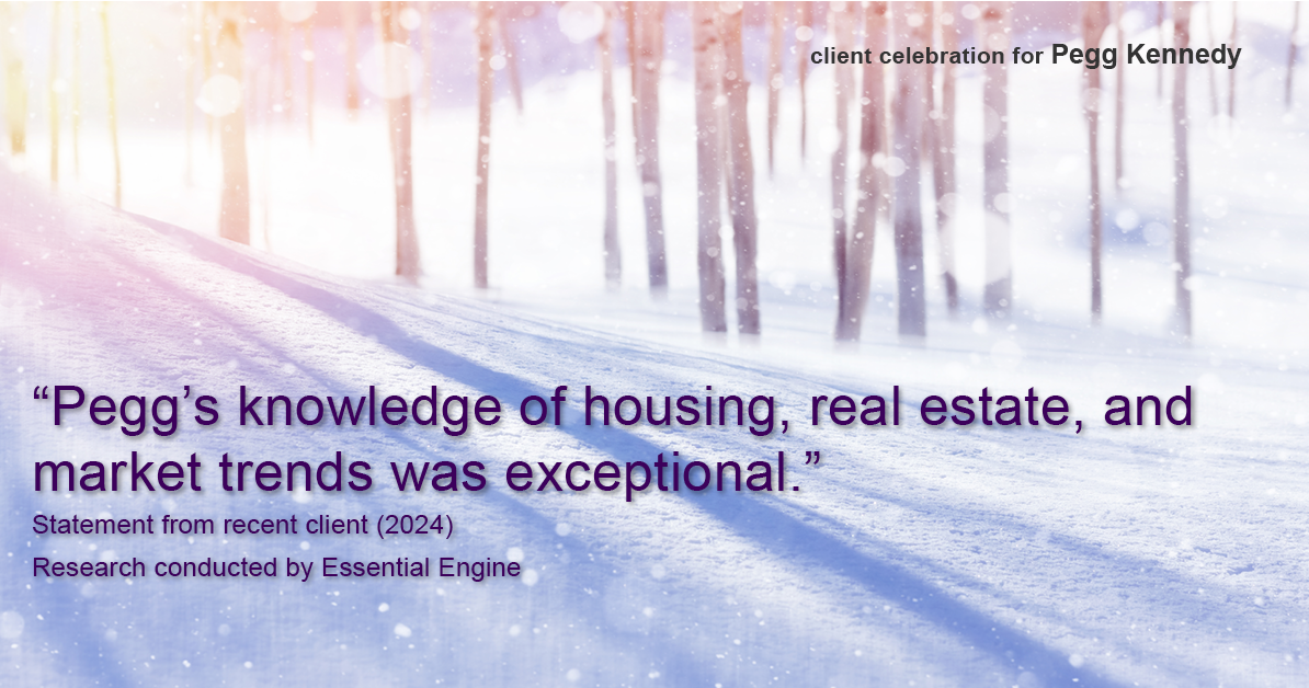 Testimonial for real estate agent Pegg Kennedy in Indianapolis, IN: "Pegg's knowledge of housing, real estate, and market trends was exceptional."