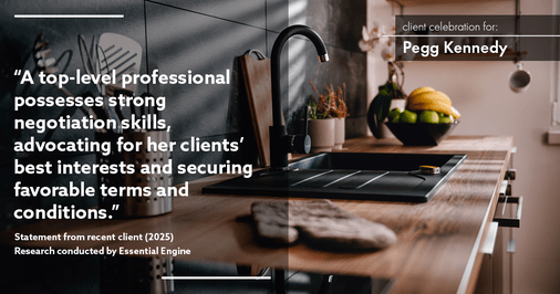 Testimonial for real estate agent Pegg Kennedy in Indianapolis, IN: "A top-level professional possesses strong negotiation skills, advocating for her clients' best interests and securing favorable terms and conditions."