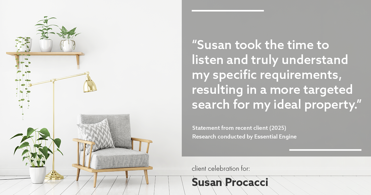 Testimonial for real estate agent Susan Procacci with Better Homes and Gardens Pristine in Naples, FL: "Susan took the time to listen and truly understand my specific requirements, resulting in a more targeted search for my ideal property."