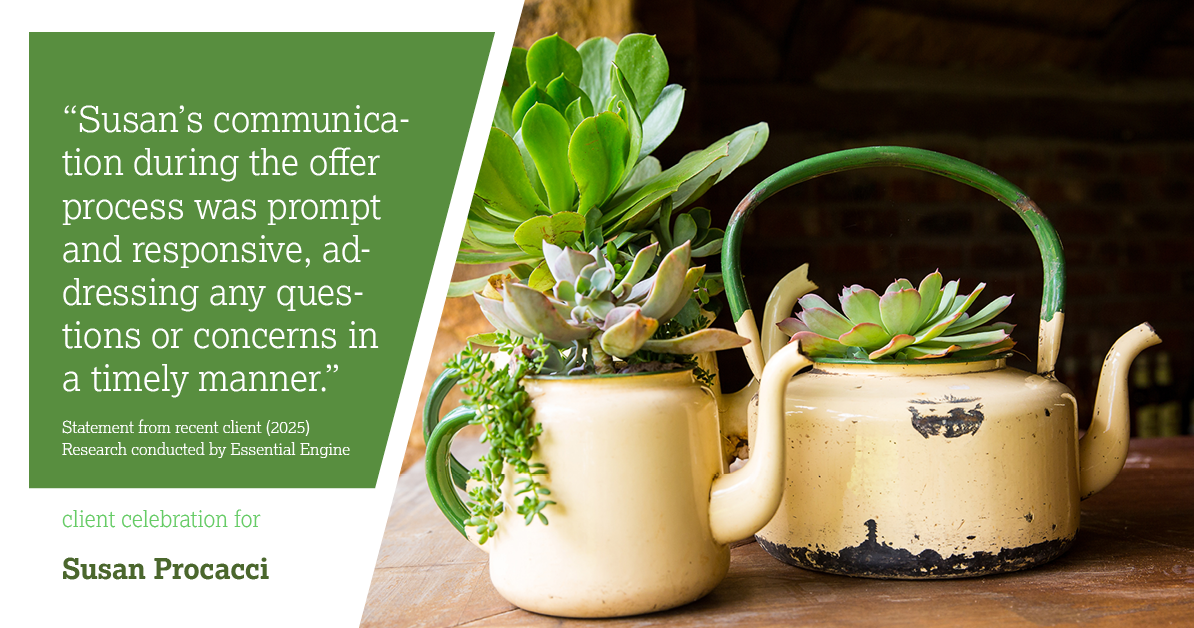 Testimonial for real estate agent Susan Procacci with Better Homes and Gardens Pristine in Naples, FL: "Susan's communication during the offer process was prompt and responsive, addressing any questions or concerns in a timely manner."